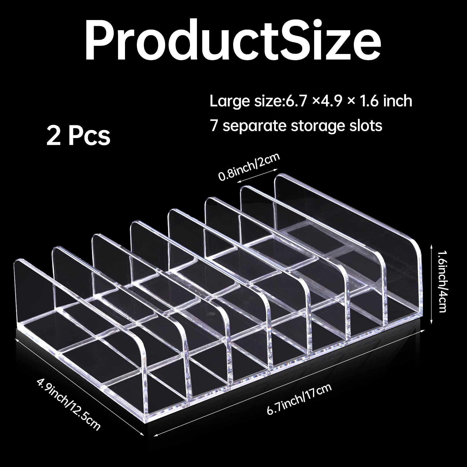 2Pcs Makeup Pallet Organizer,Acrylic Eyeshadow Palette Makeup Organizer,Clear Eyeshadow Palette Cosmetic Organizer,7 Sections Palette Organizer Makeup Holder for Bathroom Countertop Wallets Sunglasses