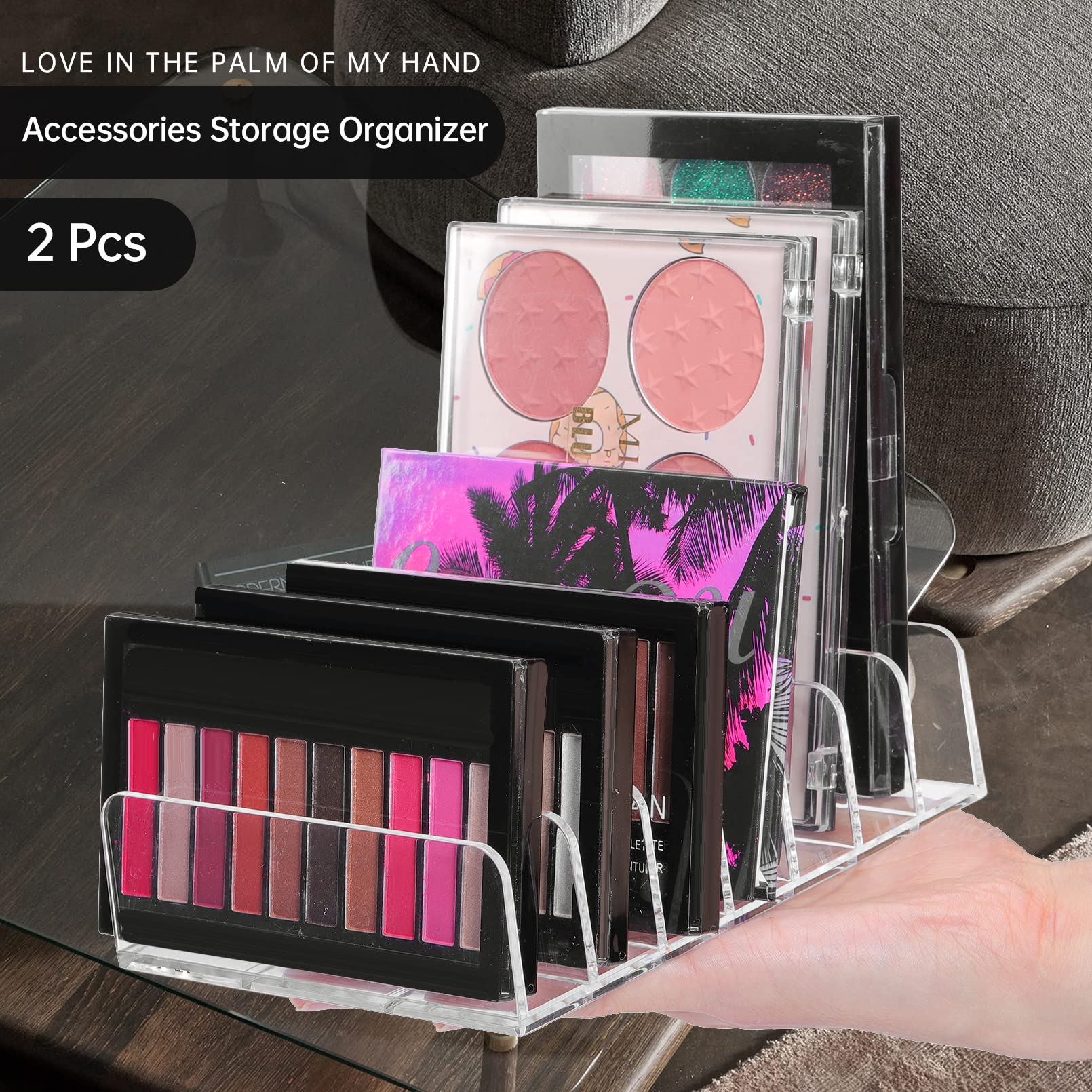 2Pcs Makeup Pallet Organizer,Acrylic Eyeshadow Palette Makeup Organizer,Clear Eyeshadow Palette Cosmetic Organizer,7 Sections Palette Organizer Makeup Holder for Bathroom Countertop Wallets Sunglasses