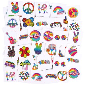 adxco 144 pieces hippie tattoos stickers hippie assorted groovy hippie temporary tattoos waterproof love and peace sign hippie tattoos hippie theme party tattoos for hippie party favors