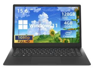 laptop 15.6 inch 4gb ddr 128g memory, windows 11 laptop computer with intel n4020 up to 2.8 ghz, hd ips display, thin & light notebook pc, usb3.0, mini hdmi, 10000mah battery, wps built-in