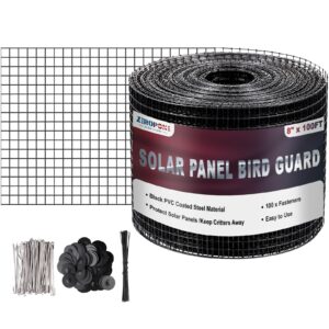 zeropone 8inch x 100ft solar panel bird guard,critter guard for solar panels w/ 100pcs stainless steel fasteners,removable pvc coated guard wire for squirrel,bird,critters proofing