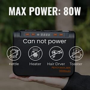 ROCKSOLAR Portable Power Station RS81 MAX - 111Wh Backup Lithium Battery Solar Generator with Flashlight, 12V DC Port, 80W AC 110V Outlet for Outdoors Camping, CPAP, Emergency