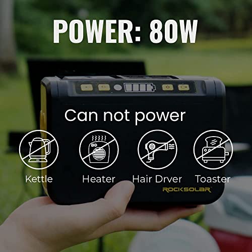 ROCKSOLAR Portable Power Station RS81 MAX - 111Wh Backup Lithium Battery Solar Generator with Flashlight, 12V DC Port, 80W AC 110V Outlet for Outdoors Camping, CPAP, Emergency