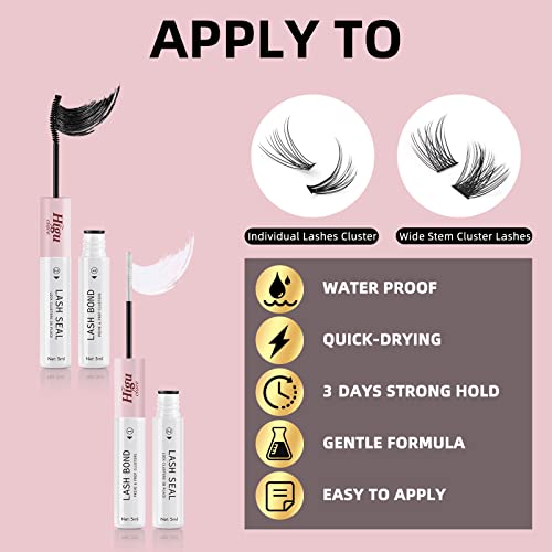 Lash Bond and Seal, Cluster Lash Glue Mascara Wand DIY Eyelash Extension Bond & Seal Infused with Biotin & Vitamin E, Bond and Seal Lash Glue for All Day Wear Super Strong Hold 72 Hours