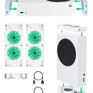 Cooling Stand for Xbox Series S, ZAONOOL Four Cooling Fan Cooler System, Top and Bottom Dual Cooling Fan, Low Noise, 3 Gears Adjustable Speed 2300/2800/3200RPM with LED Indicator and 4 Extra USB Ports