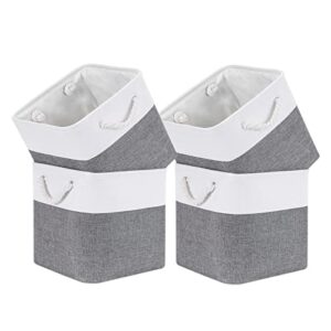 evancolin fabric storage cubes for organizing, 11 inch cube storage bin for shelf, home, office, canvas storage cube bins with rope handles, christmas baskets for gifts empty(white&grey,4-pack)