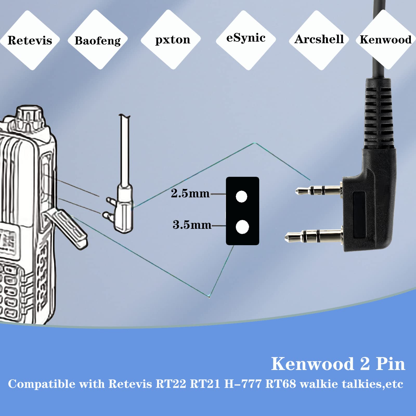 Retevis Hands Free Two Way Radio Headset, Walkie Talkie Earphones, VOX, Coil Tube, 2 Pin, for RT22 RT21 H-777 RB26, Compatible with Baofeng UV-5R BF-888S Walkie Talkie, Walkie Talkie Earpiece(10 Pack)