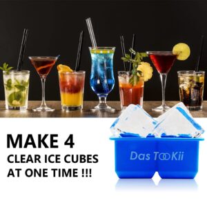 Das TooKii Clear Ice Cube Maker, Reusable 4 Hole Crystal Ice Mold, BPA Free Silicone Ice Cube Tray, 2 Inches Large Sphere Square Ice Maker for Whiskey & Drinks, Creative Gift for Family and Friends
