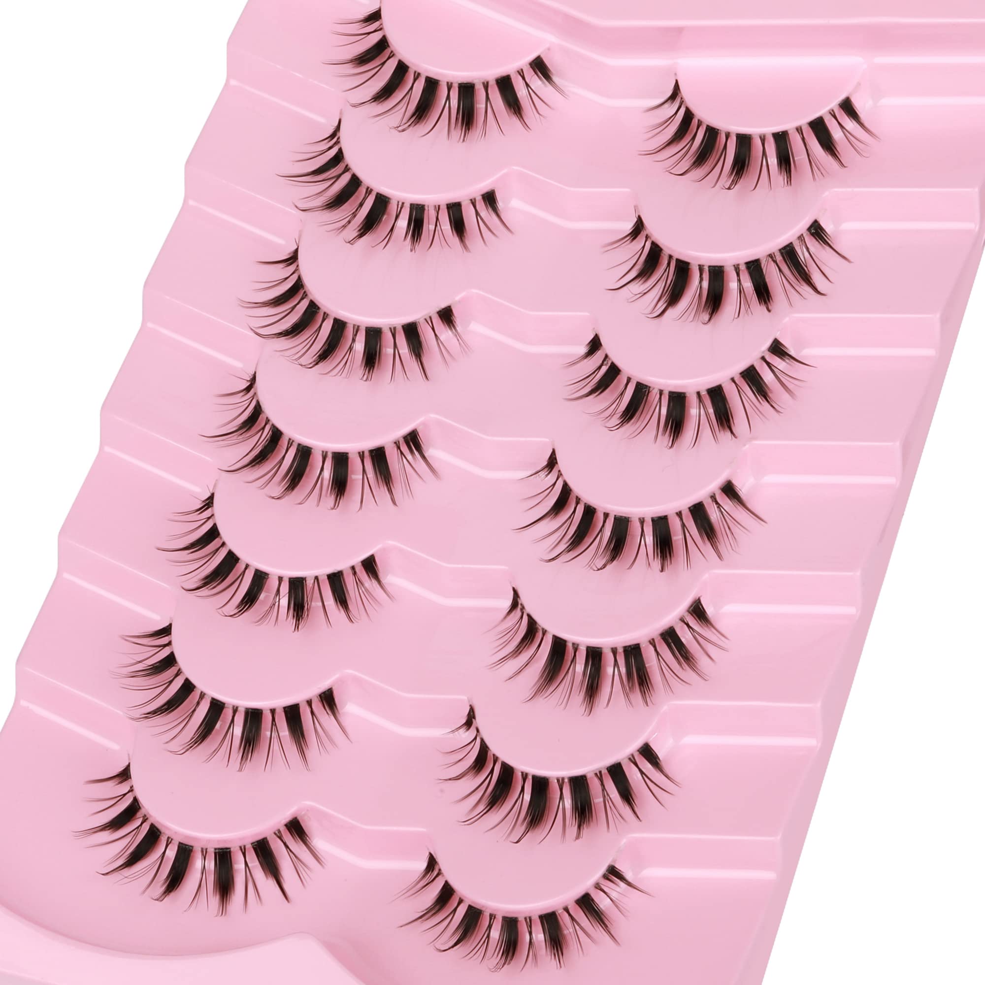 Manga Lashes Natural Look Faux Mink Lashes Soft Wispy Tapered End Reusable 7 Pairs False Eyelashes Pack by ALICE