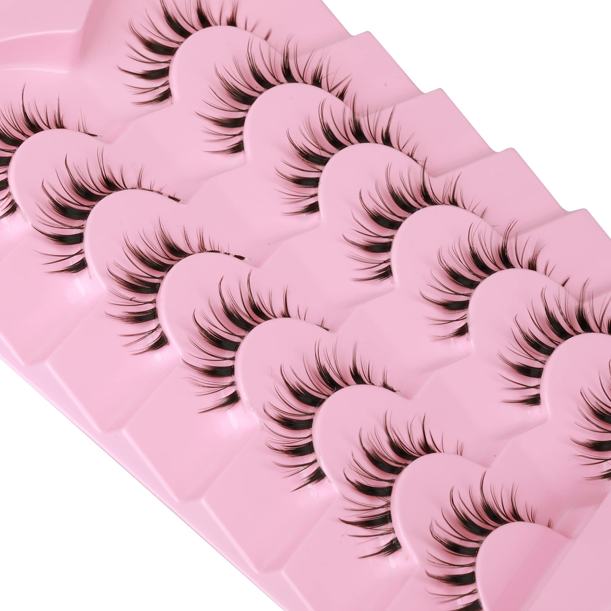 Manga Lashes Natural Look Faux Mink Lashes Soft Wispy Tapered End Reusable 7 Pairs False Eyelashes Pack by ALICE