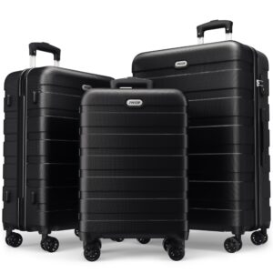 anyzip luggage sets 3 piece pc abs hardside lightweight suitcase with 4 universal wheels tsa lock carry on 20 24 28 inch black