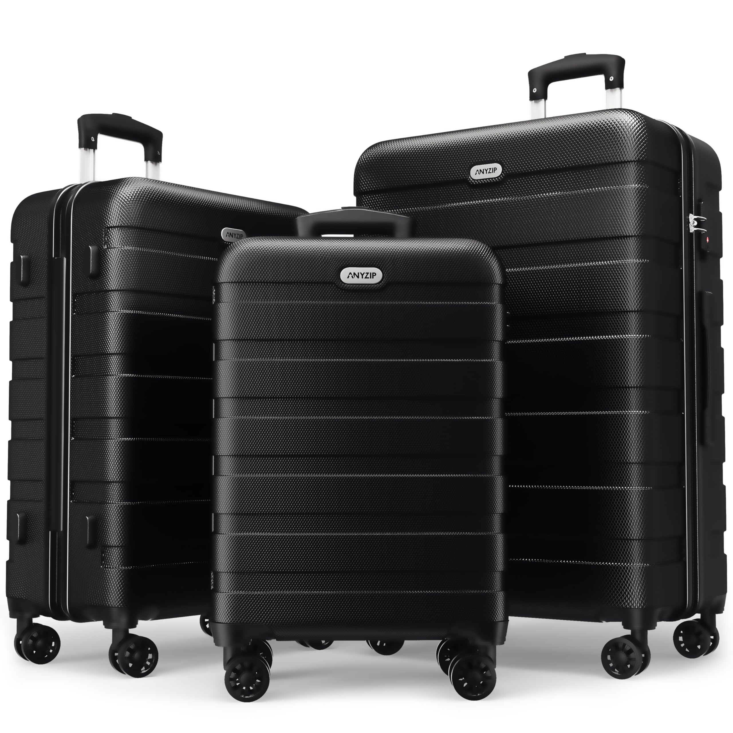 AnyZip Luggage Sets 3 Piece PC ABS Hardside Lightweight Suitcase with 4 Universal Wheels TSA Lock Carry On 20 24 28 Inch Black