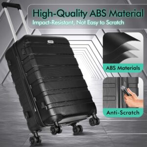 AnyZip Luggage Sets 3 Piece PC ABS Hardside Lightweight Suitcase with 4 Universal Wheels TSA Lock Carry On 20 24 28 Inch Black