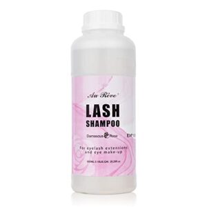 aureve eyelash extension cleanser lash shampoo eyelash extension shampoo lash foam cleanser eyelid cleanser for makeup remover eyelash care, paraben & sulfate free for salon and home use (rose 600ml)