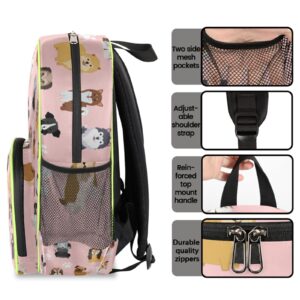 Dogs Backpack for Kids, Puppy Paws Pink Toddler Backpack for Girls 14.2 In, Waterproof Casual Daypack Preschool Backpack Kindergarten School Mini Bookbag with Chest Strap for Back to School