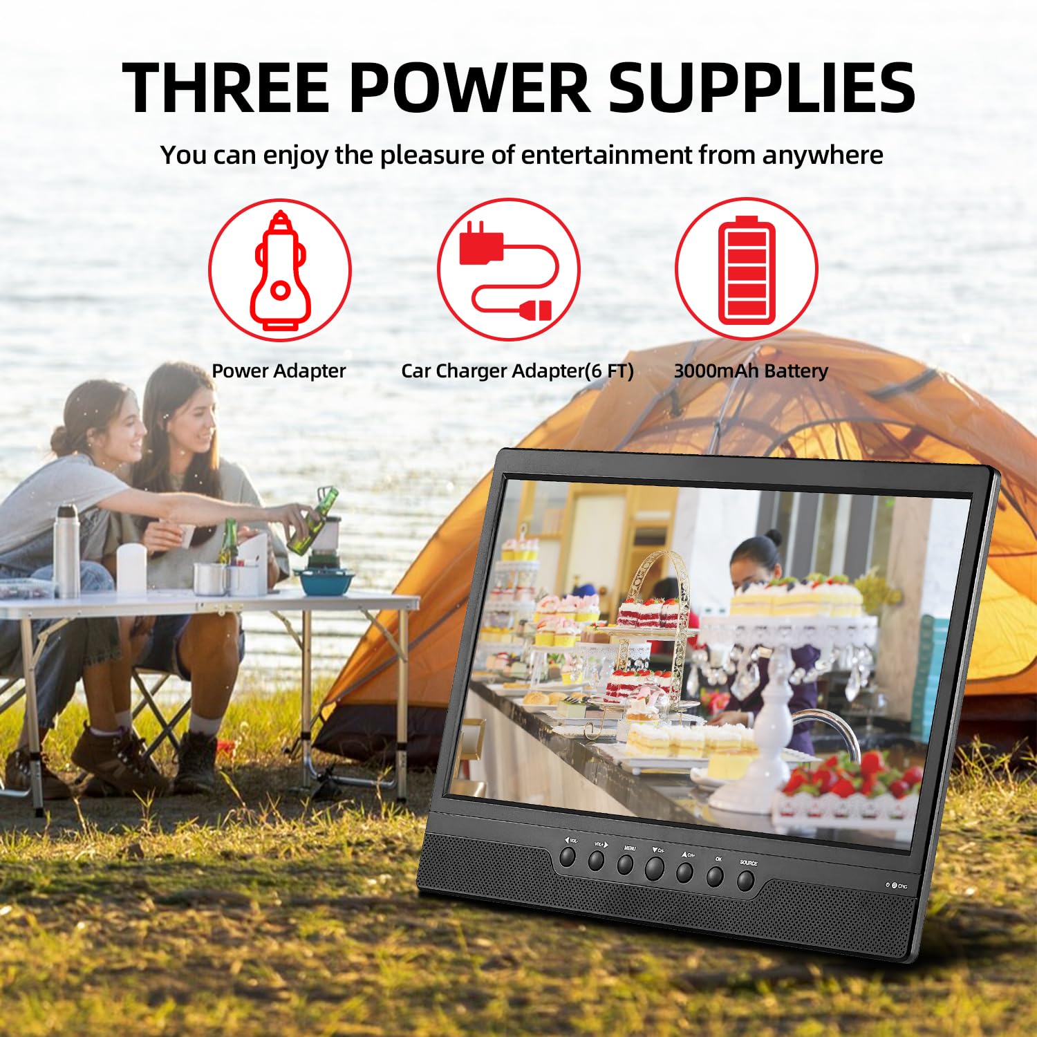 othoig 14inch Portable TV,Small tv with Antenna,HDMI,USB,AV Slot and Digital ATSC Tuner,Rechargeable Battery Operated,12 Volt car Cable/AC for Kitchen RV car Camping(US 2023)