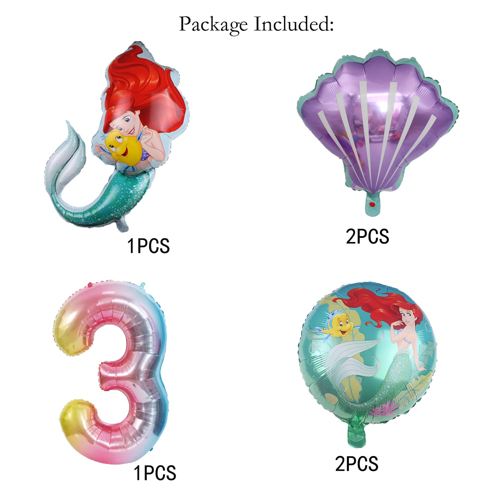 ALLPICK Little Mermaid Balloons Party Supplies Princess Mermaid 3rd Birthday Balloon Bouquet Decorations (Mermaid 3rd Birthday), Transparent, MRY-MER-SZ