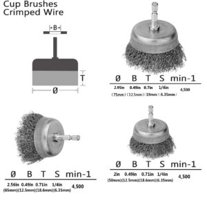 BAILUK Wire Wheel Cup Brush Set,0.012-Inch Coarse Crimped Carbon Steel,Die Grinder Wire Brush for Drill,1/4In Hex Shank,Wire Drill Brush Se (24 Pack)