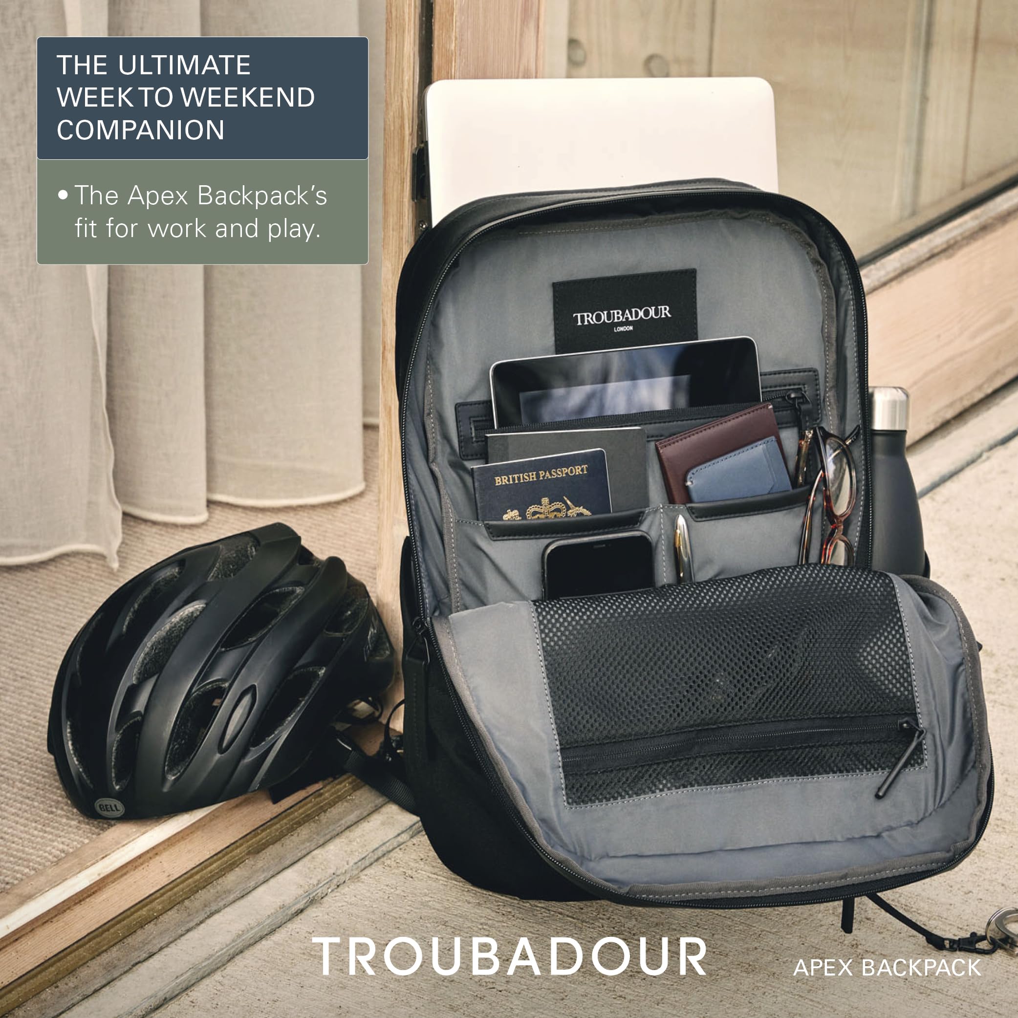 Troubadour Apex Backpack Premium Vegan, Waterproof Material - 17" Laptop Sleeve, Comfort Straps - Spacious, Lightweight, Durable - For Work, Travel, Gym - Black