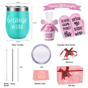 Because Work Funny Wine Tumbler Gift Set 12oz - Unique Office Gift Idea for Coworker, Best Friend or Boss Lady - Perfect Birthday Gifts for Women – Gag Gifts for Employee, Staff, Secretary