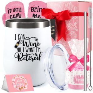 funny retirement gifts set wine tumbler 12 oz for women - humorous gifts for retired coworkers - unique i'm retired wine cup with funny saying - happy retirement gifts decoration 2023