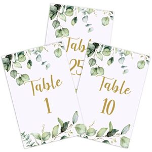 26 pieces wedding table numbers cards 1-25 with head table numbers greenery eucalyptus table cards double sided party table numbers for wedding reception baby shower birthday bridal party (gold)
