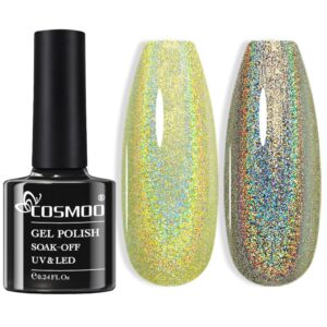 cosmoo holographic gel nail polish, holo nail polish with shiny shimmer laser effect (holo-012)