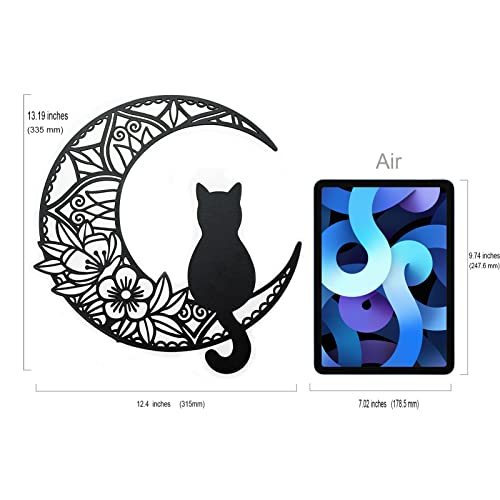 EYONGLION Black Cat And Moon Wall Art,Moon Phase Wall Art,Black Cat On The Moon Wall Pediments,Black Cat Wall Sculpture For Cats Lover