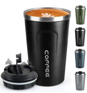 coffee mug 12oz - insulated coffee travel mug spill proof with leakproof lid vacuum stainless steel thermos coffee tumblers to go, reusable coffee cup for men and women for hot & cold drinks (black)