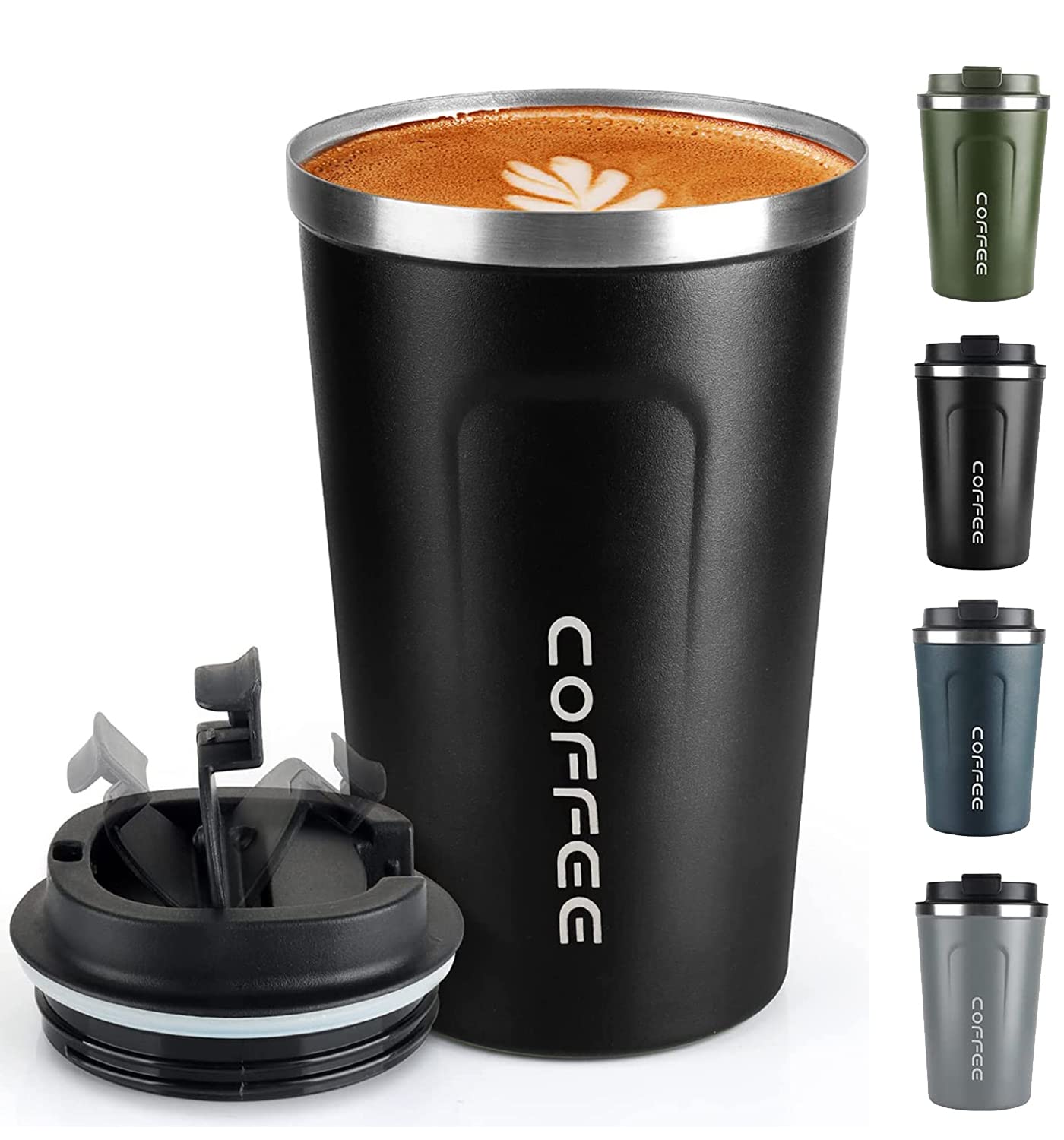 Coffee Mug 12oz - Insulated Coffee Travel Mug Spill Proof with Leakproof Lid Vacuum Stainless Steel Thermos Coffee Tumblers to GO, Reusable Coffee Cup for Men and Women for Hot & Cold Drinks (Black)