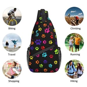 LAKUERVI Paws Chest Sling Bag Seamless Pattern With Colorful Dog Paws Crossbody Shoulder Backpack Adjustable Lightweight Animal Footprints Travel Hiking Casual Daypack for Men Women