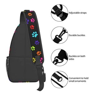 LAKUERVI Paws Chest Sling Bag Seamless Pattern With Colorful Dog Paws Crossbody Shoulder Backpack Adjustable Lightweight Animal Footprints Travel Hiking Casual Daypack for Men Women