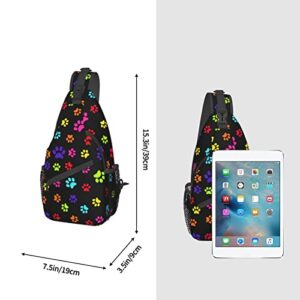 LAKUERVI Paws Chest Sling Bag Seamless Pattern With Colorful Dog Paws Crossbody Shoulder Backpack Adjustable Lightweight Animal Footprints Travel Hiking Casual Daypack for Men Women