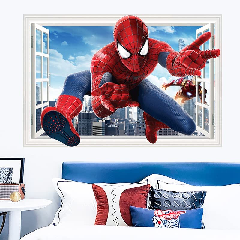 QIUXIA Spiderman Wall Stickers DIY Removable Spiderman Children Themed Art Boy Room Wall Sticker Bedroom Nursery Playroom Decoration Wall Stickers.