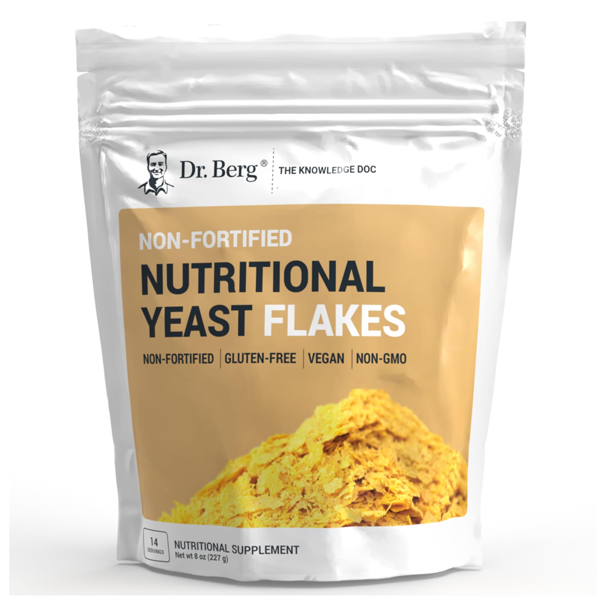 Dr. Berg Premium Nutritional Yeast Flakes - Delicious Non-Fortified Nutritional Yeast with Naturally Occurring B Vitamins - 8oz