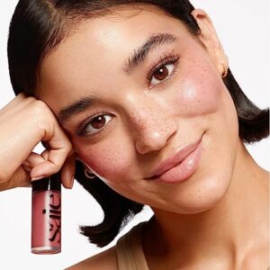 Saie Dew Blush - Lightweight Liquid Blush with a Blendable + Buildable Cream Finish - Dewy Cheek Tint with Doe Foot Wand Makeup Applicator - Mauve Blush - Chilly (.40 oz)