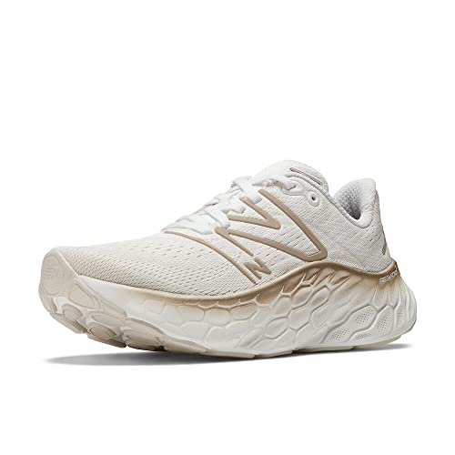 New Balance Women's Fresh Foam X More V4 Running Shoe, White/Gold Metallic/Moonbeam, 13 Wide