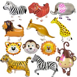 12pcs jungle safari animals balloons walking animal balloons giant animal walking foil balloon set kids animal theme party balloons monkey, tiger, lions, zebra, elephant, giraffe jungle theme balloons