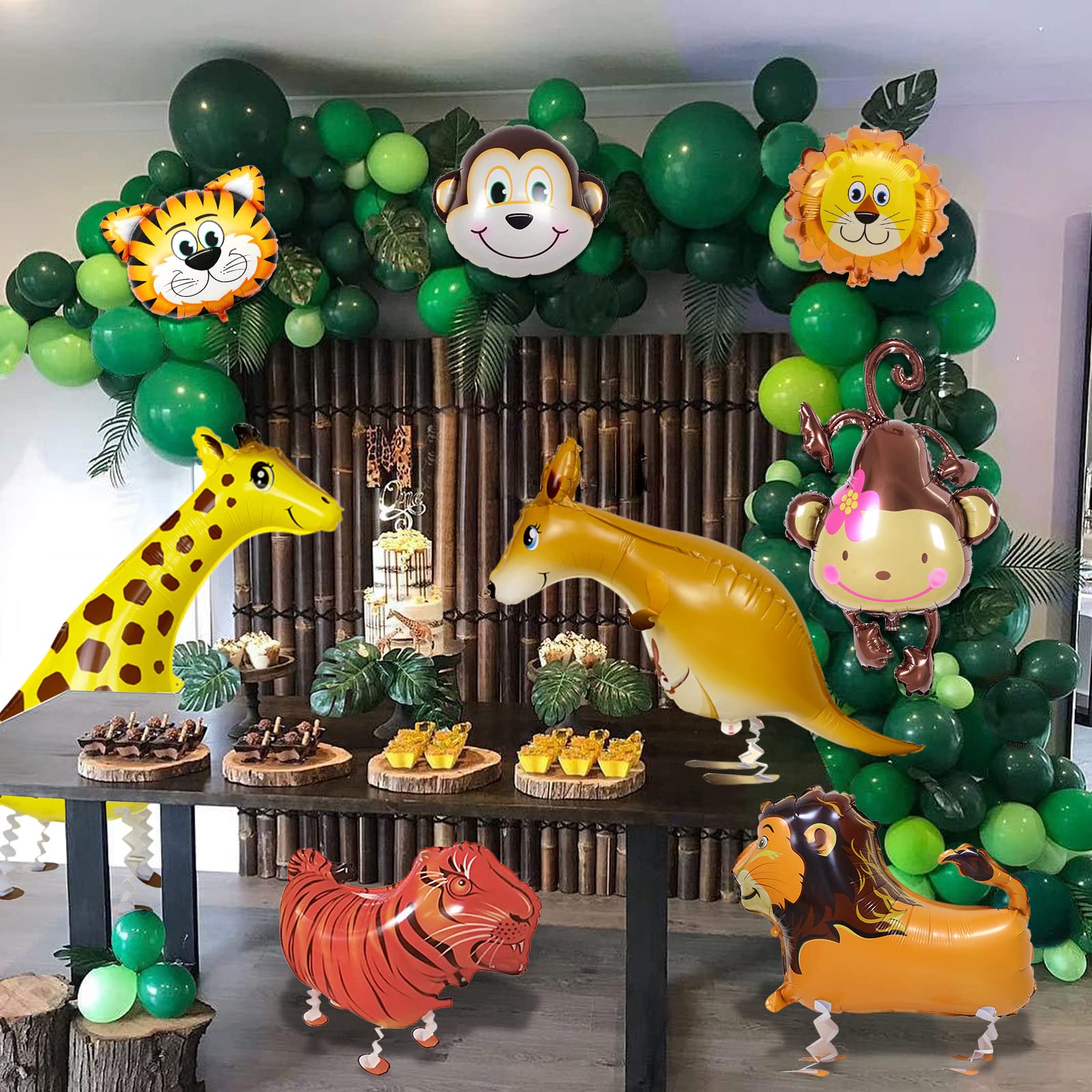 12PCS Jungle Safari Animals Balloons Walking Animal Balloons Giant Animal Walking Foil Balloon Set Kids Animal Theme Party Balloons Monkey, Tiger, Lions, Zebra, Elephant, Giraffe Jungle Theme Balloons