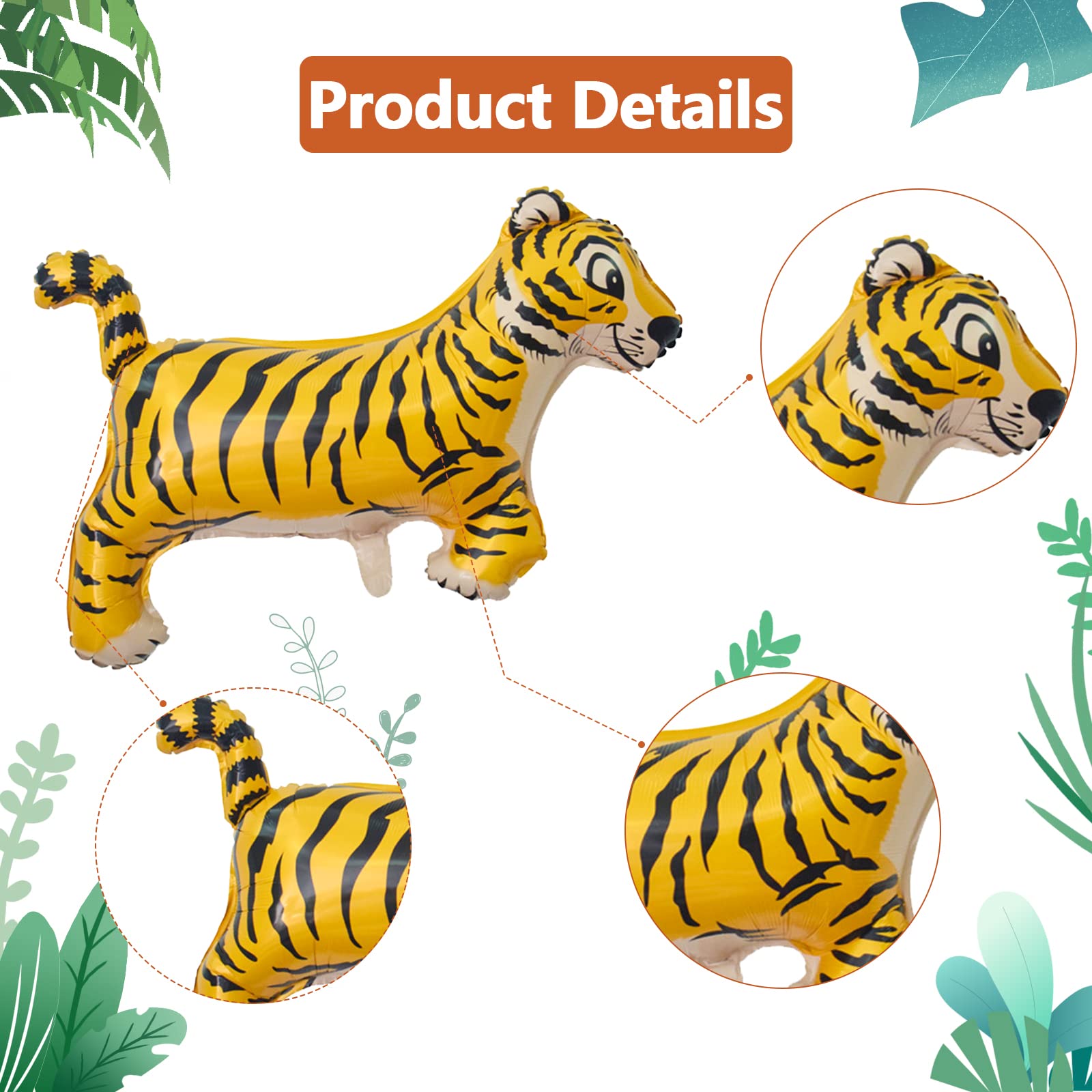 12PCS Jungle Safari Animals Balloons Walking Animal Balloons Giant Animal Walking Foil Balloon Set Kids Animal Theme Party Balloons Monkey, Tiger, Lions, Zebra, Elephant, Giraffe Jungle Theme Balloons