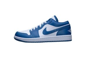 nike women's air jordan 1 low unc basketball shoe, white/dk marina blue-white, 7.5