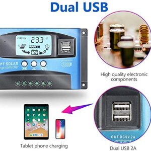 MPPT Solar Charge Controller 100 Amp,Solar Panel Regulator 12V/24V Dual USB Port Solar Panel Charger Intelligent Regulator(100A,12V/24V)