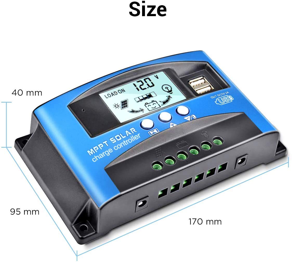 MPPT Solar Charge Controller 100 Amp,Solar Panel Regulator 12V/24V Dual USB Port Solar Panel Charger Intelligent Regulator(100A,12V/24V)