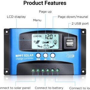 MPPT Solar Charge Controller 100 Amp,Solar Panel Regulator 12V/24V Dual USB Port Solar Panel Charger Intelligent Regulator(100A,12V/24V)