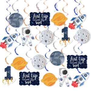 20pcs space first birthday hanging swirls decorations, first trip outer space around the sun 1st birthday party ceiling hanging streamers for solar system astronaut kids 1st bday photo booth props