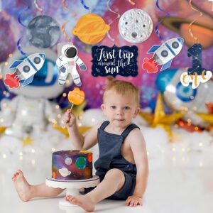 20Pcs Space First Birthday Hanging Swirls Decorations, First Trip Outer Space Around The Sun 1st Birthday Party Ceiling Hanging Streamers for Solar System Astronaut Kids 1st Bday Photo Booth Props