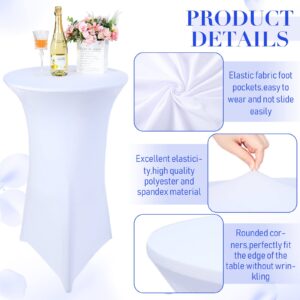 8 Packs 32 x 43 Inch Cocktail Spandex Tablecloths Cocktail Round Table Cover Spandex Stretch Square Tablecloth for Fitted High Top Table (White)