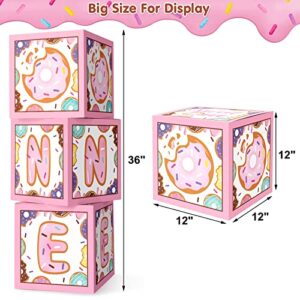 Levfla Donut One Balloons Boxes Decoration Pastel Baby First Birthday Backdrop Blocks Sprinkles Photo Props Cutouts Sweet One Year Anniversary Celebration Cake Smash Favor Ideas