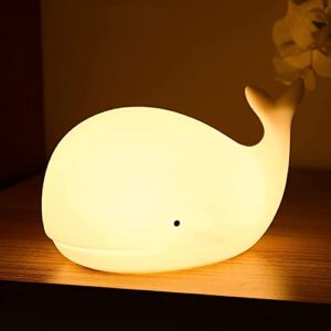 loveruis cute night light for kids - nightlight for children animal whale night lamp birthday halloween christmas gift with color changing usb rechargeable for toddler baby bedroom (whale)…