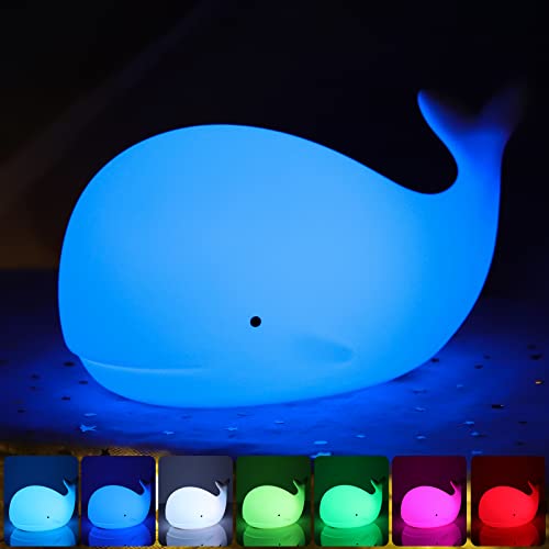 LOVERUIS Cute Night Light for Kids - Nightlight for Children Animal Whale Night Lamp Birthday Halloween Christmas Gift with Color Changing USB Rechargeable for Toddler Baby Bedroom (Whale)…